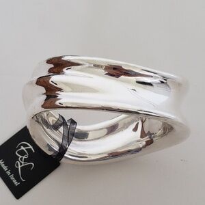 E&L Israel Sterling Silver Electroform Wide Ridged Bangle Bracelet